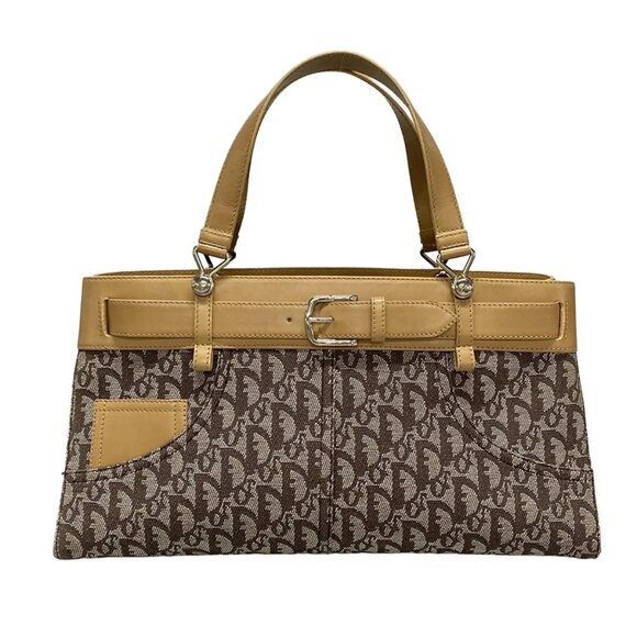 Auth DIOR/ChristianDior Trotteur Cream Dark Brown Beige Jacquard Leather - Picture 1 of 16